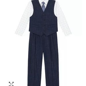 Calvin Klein stretch vest and pants with printed dress shirt and necktie